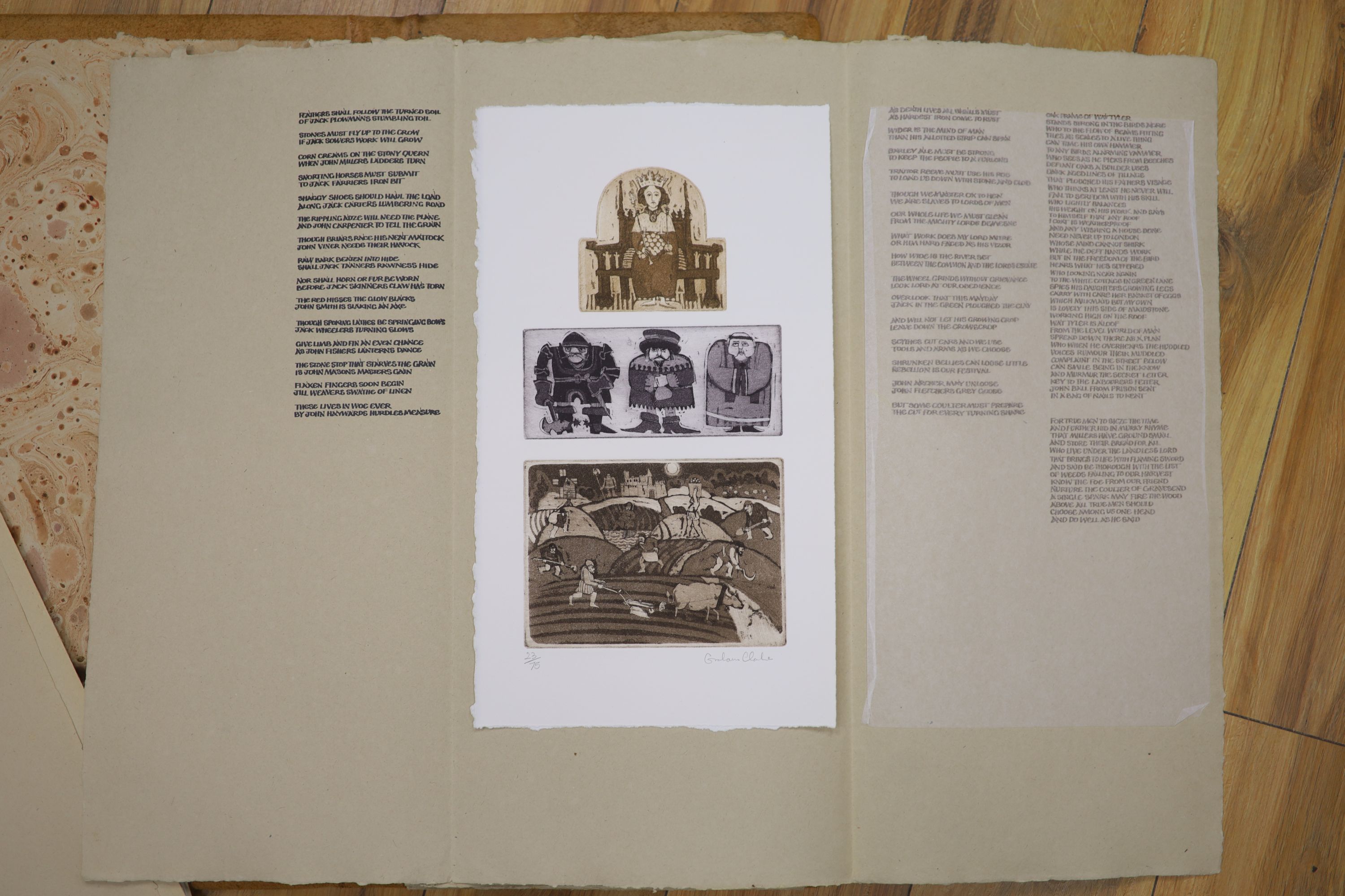 Graham Clarke, limited edition folio, 'Vision of Wat Tyler', 23/75, overall 61 x 30cm